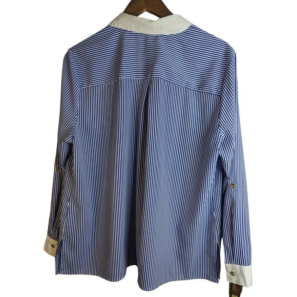 Notations Women's Blue & White Stripe Button Down Blouse Classic Preppy sz XL - Picture 9 of 12